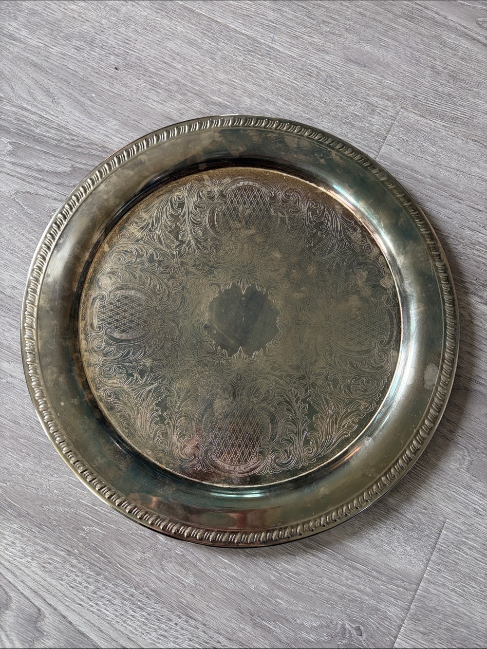 Vintage Silver Round Platter Serving Tray